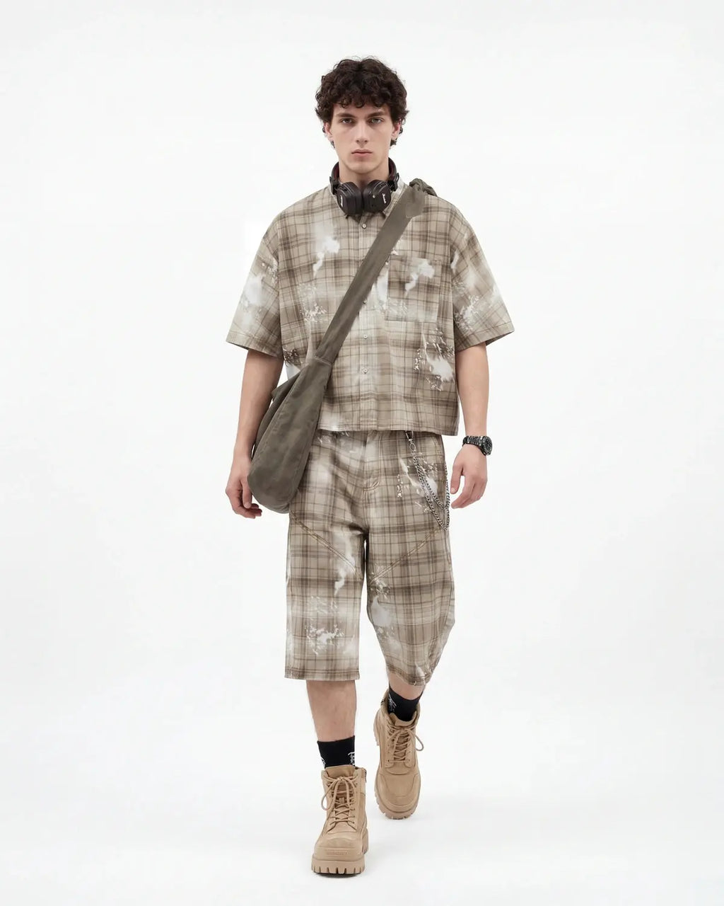 Boxy Tencel Washed Plaid Print Shirt | Inflation Streetwear