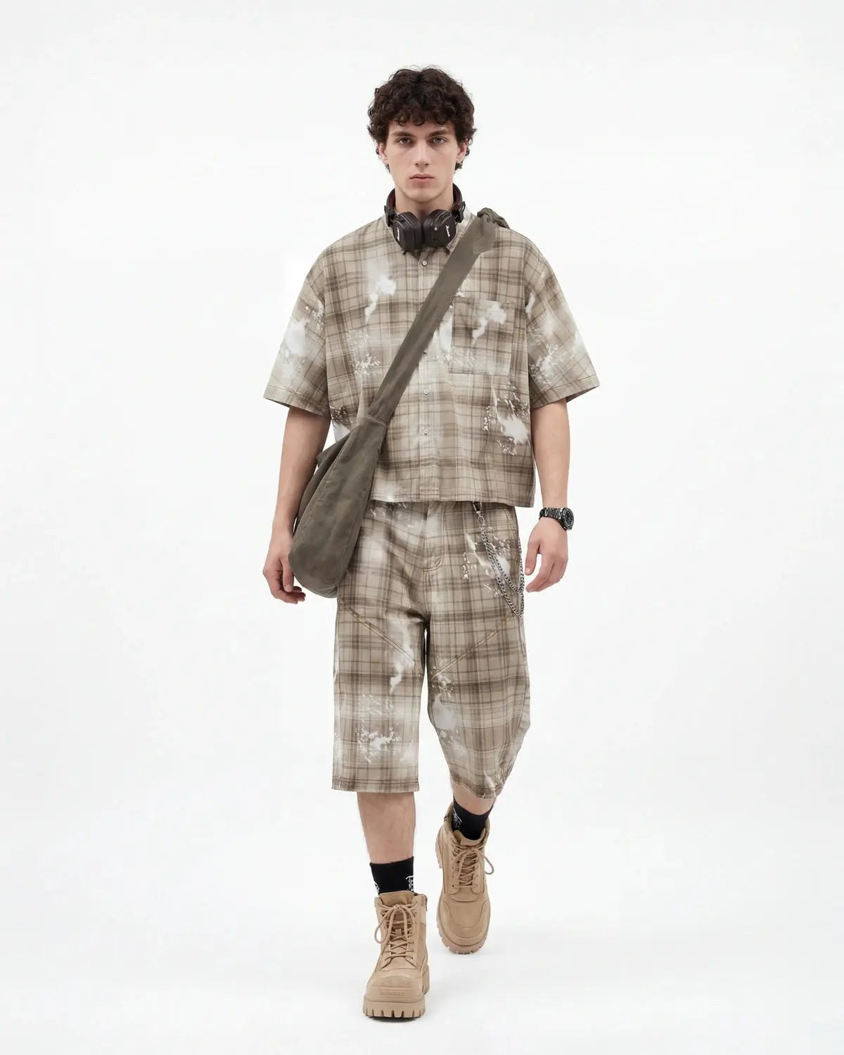 Boxy Tencel Washed Plaid Print Shirt | Inflation Streetwear