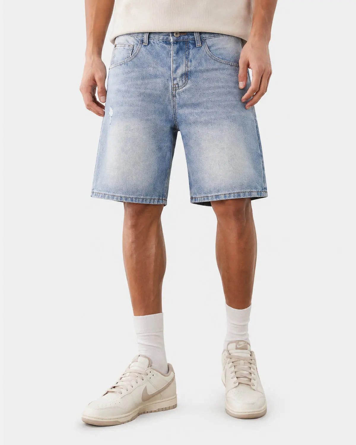 Ripped Mid-Length Washed Denim Shorts | Inflation Streetwear