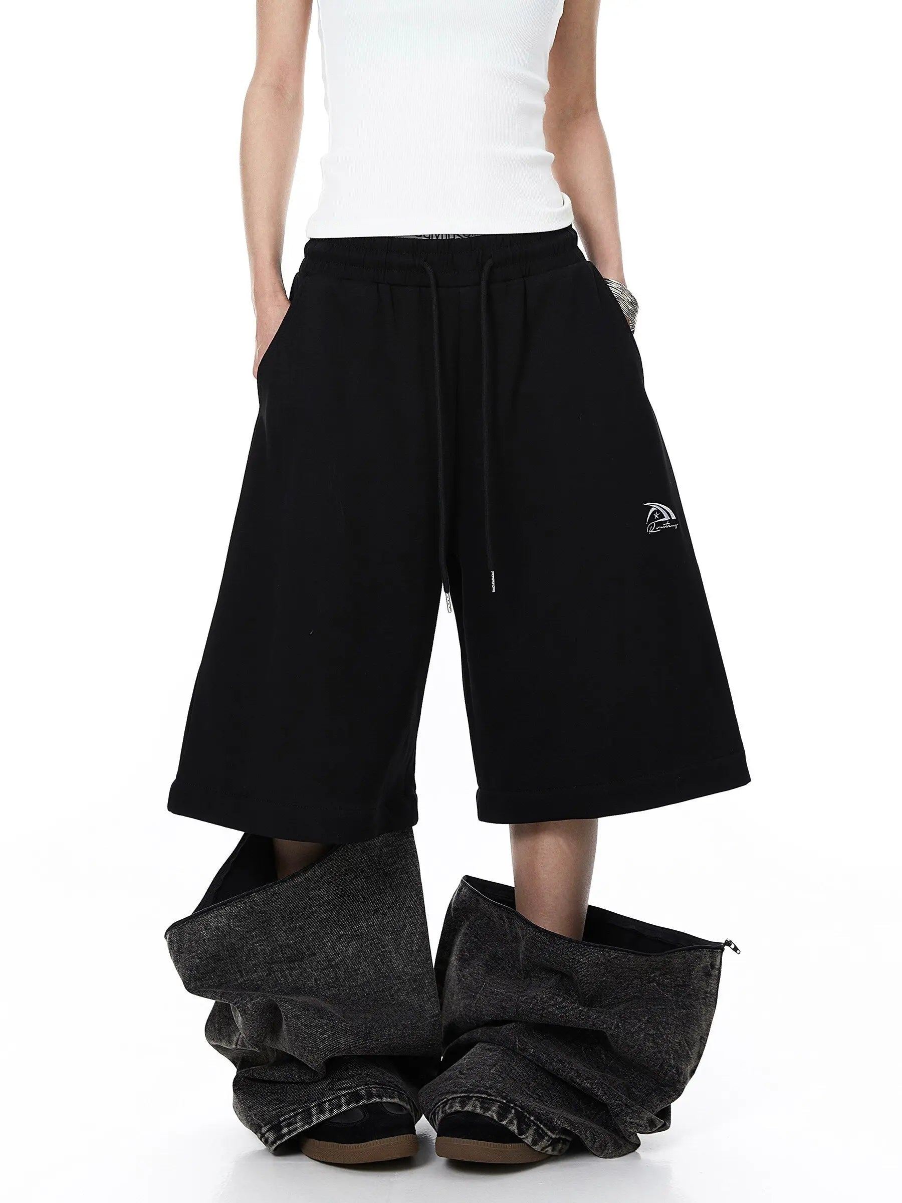 Denim Detachable Patchwork Barrel Joggers | Inflation Streetwear