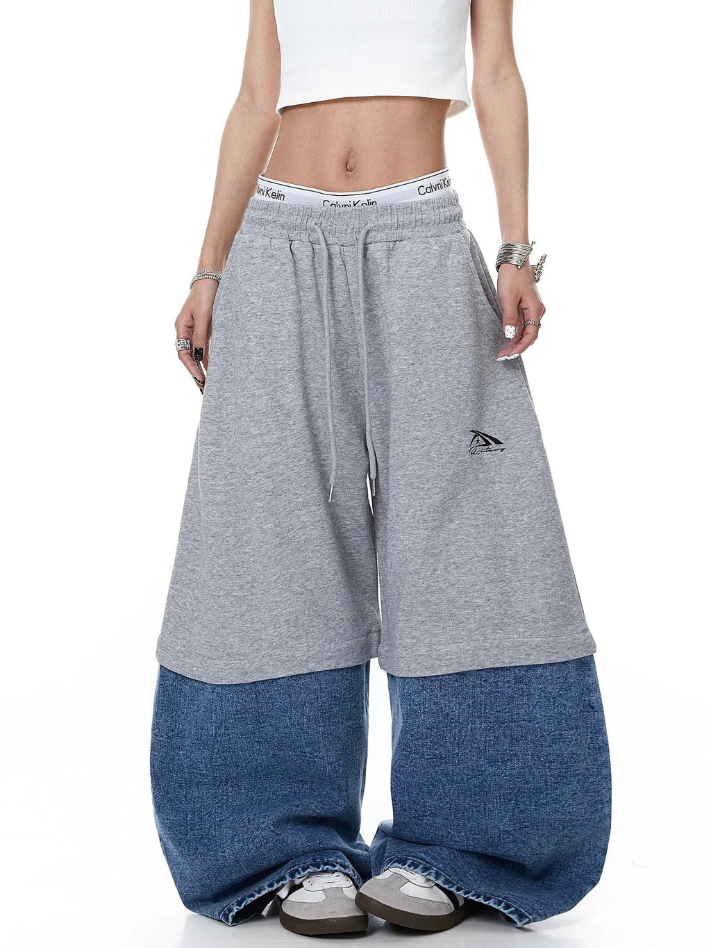 Denim Detachable Patchwork Barrel Joggers | Inflation Streetwear