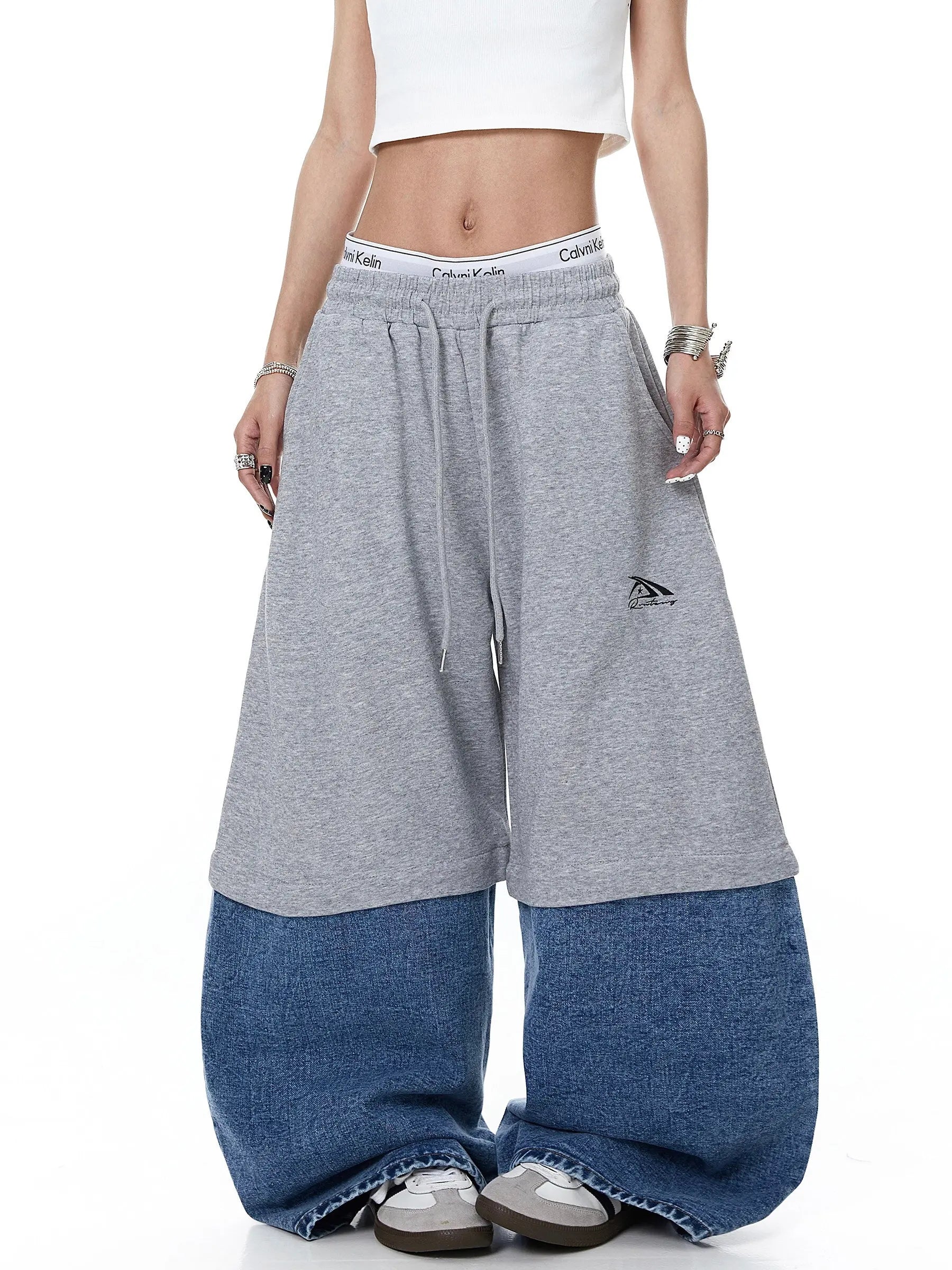 Denim Detachable Patchwork Barrel Joggers | Inflation Streetwear