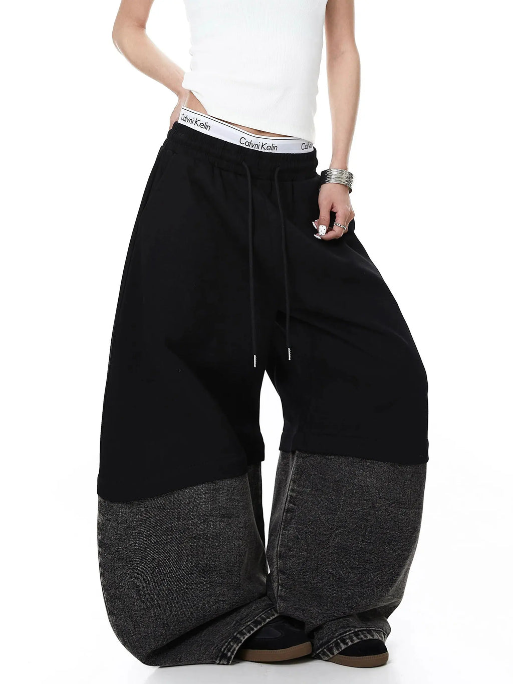 Denim Detachable Patchwork Barrel Joggers | Inflation Streetwear