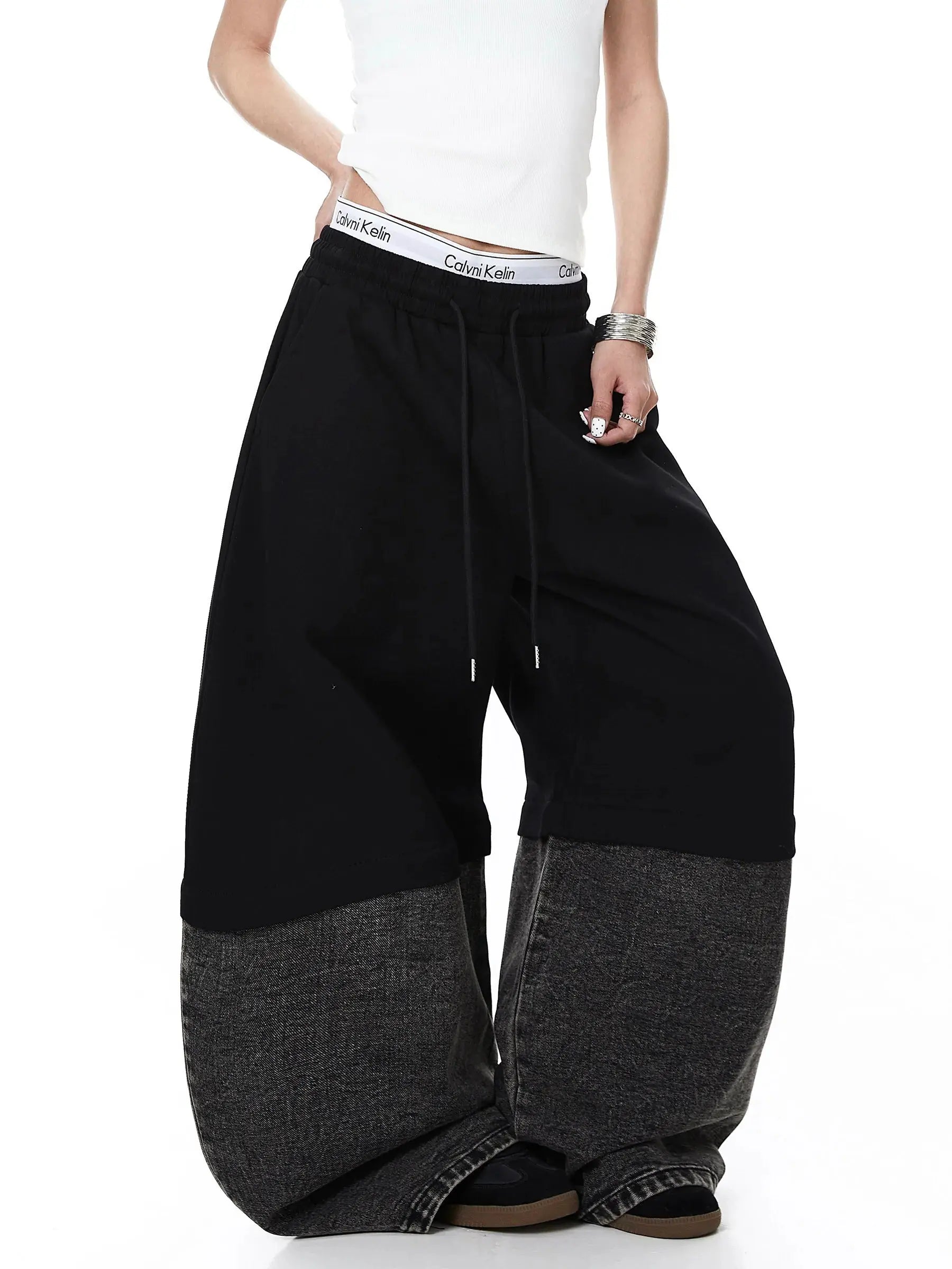 Denim Detachable Patchwork Barrel Joggers | Inflation Streetwear