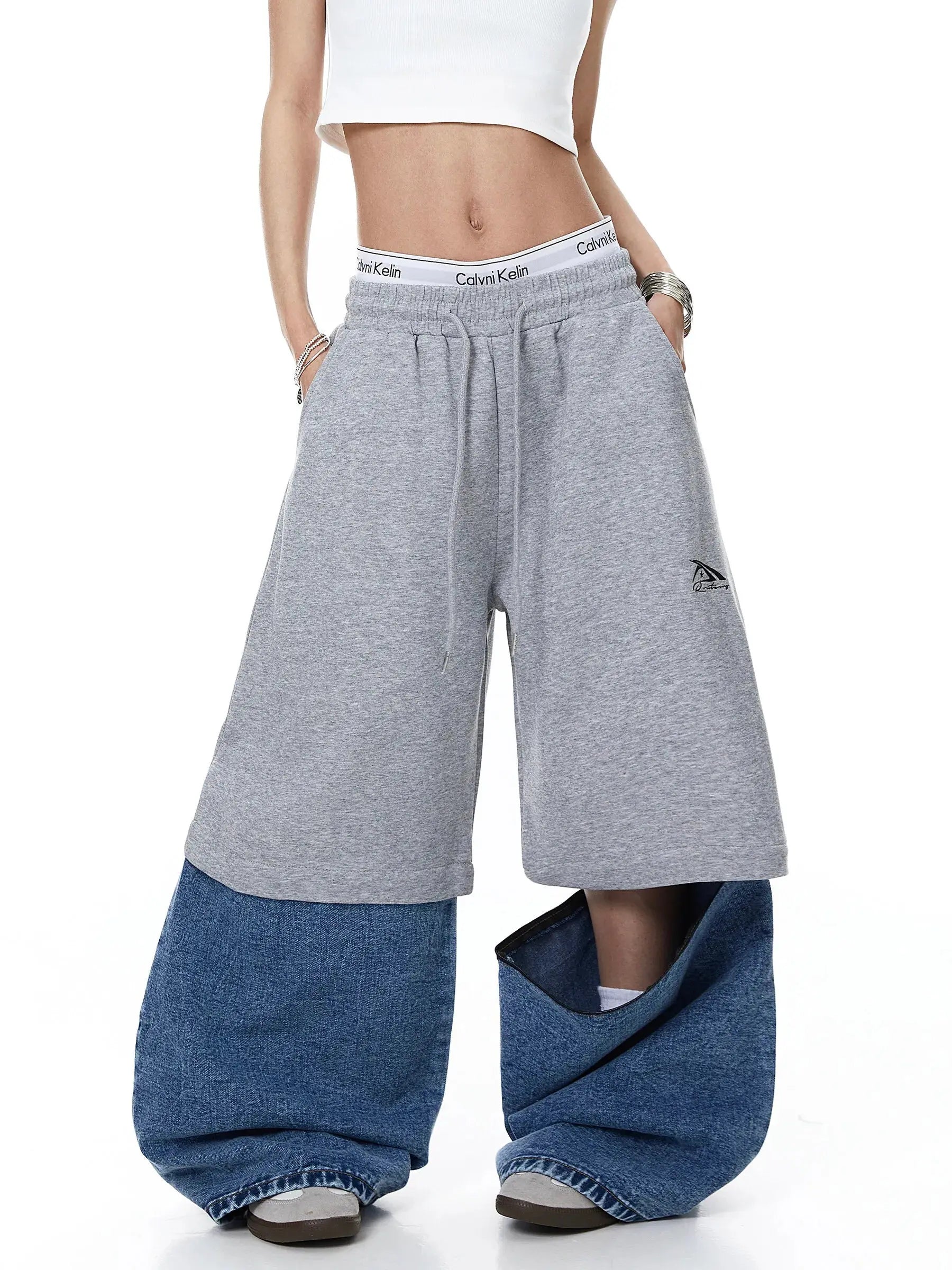 Denim Detachable Patchwork Barrel Joggers | Inflation Streetwear