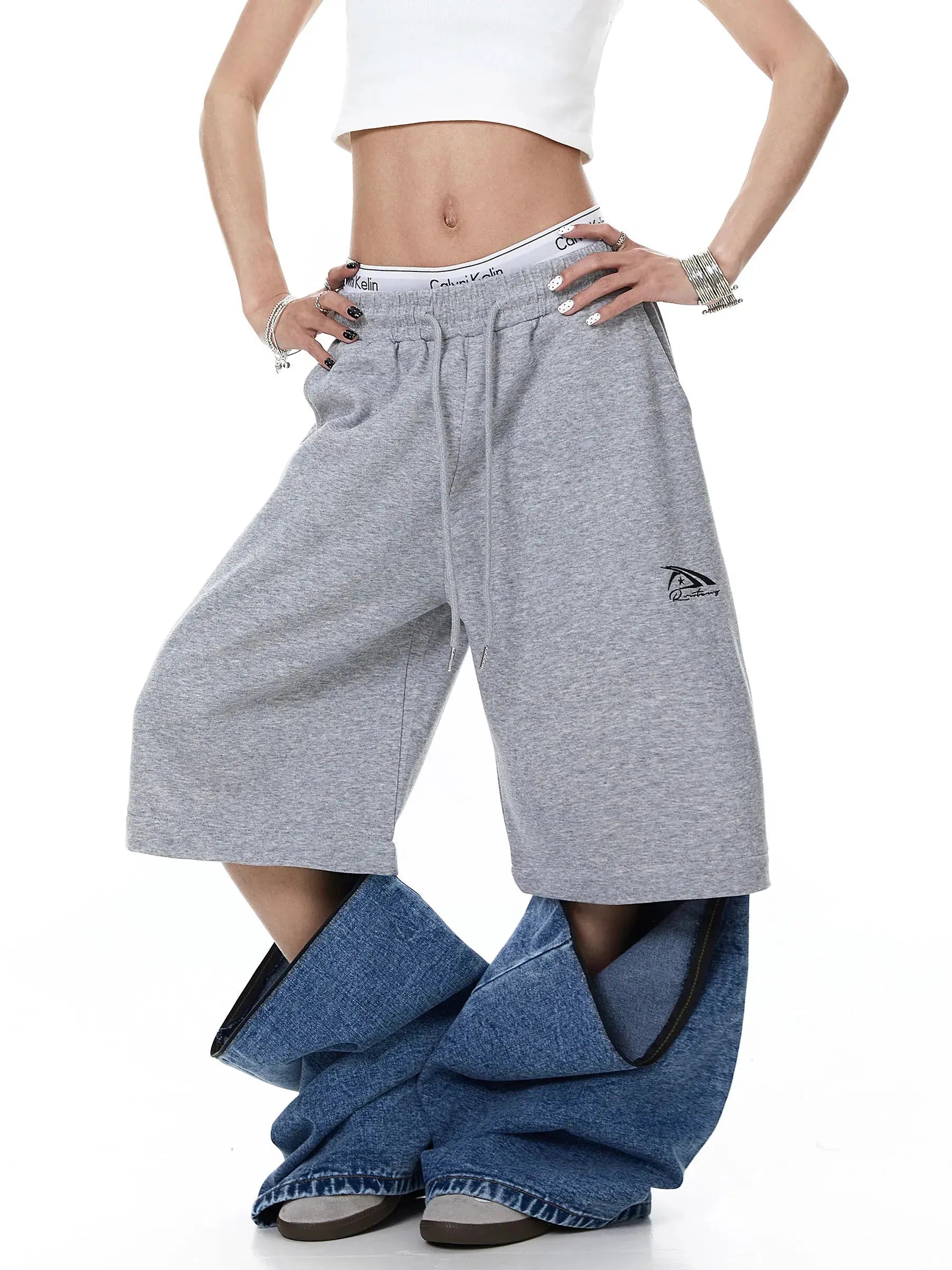 Denim Detachable Patchwork Barrel Joggers | Inflation Streetwear