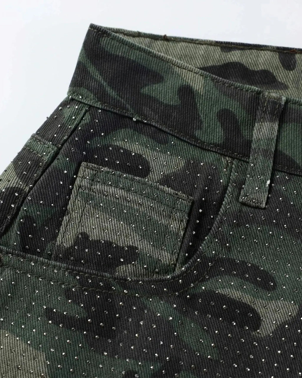 Rhinestone Camo Barrel Pants | Inflation Streetwear