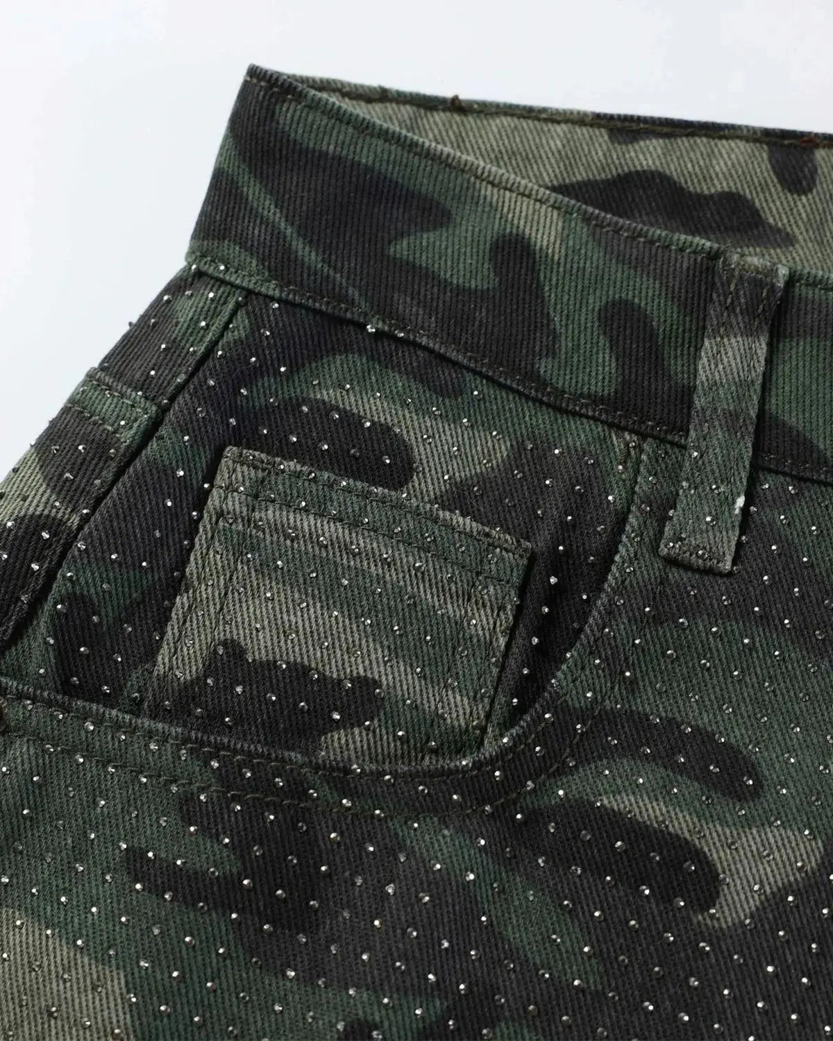 Rhinestone Camo Barrel Pants | Inflation Streetwear