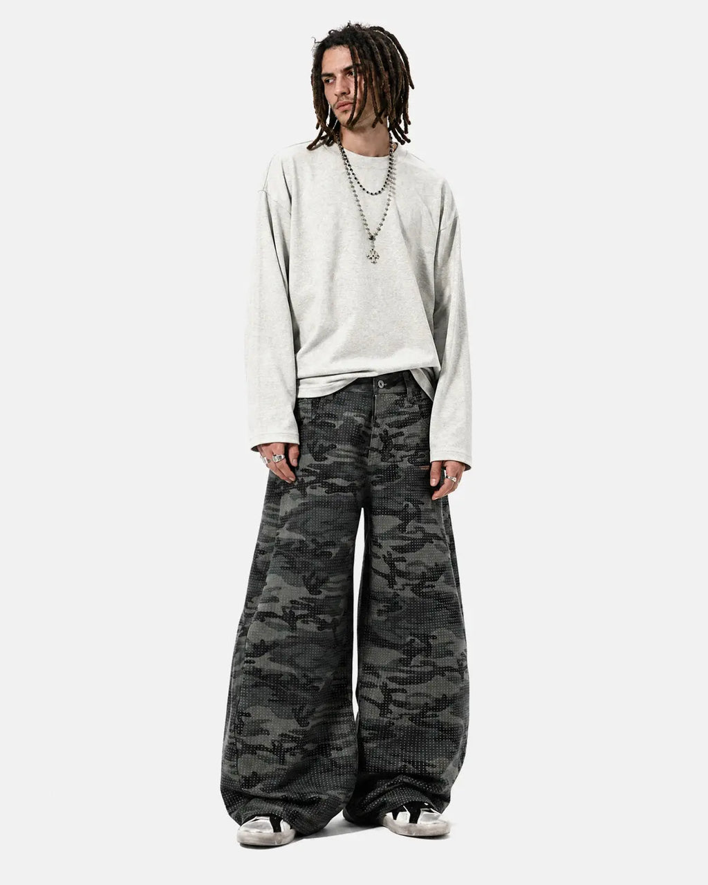 Rhinestone Camo Barrel Pants | Inflation Streetwear