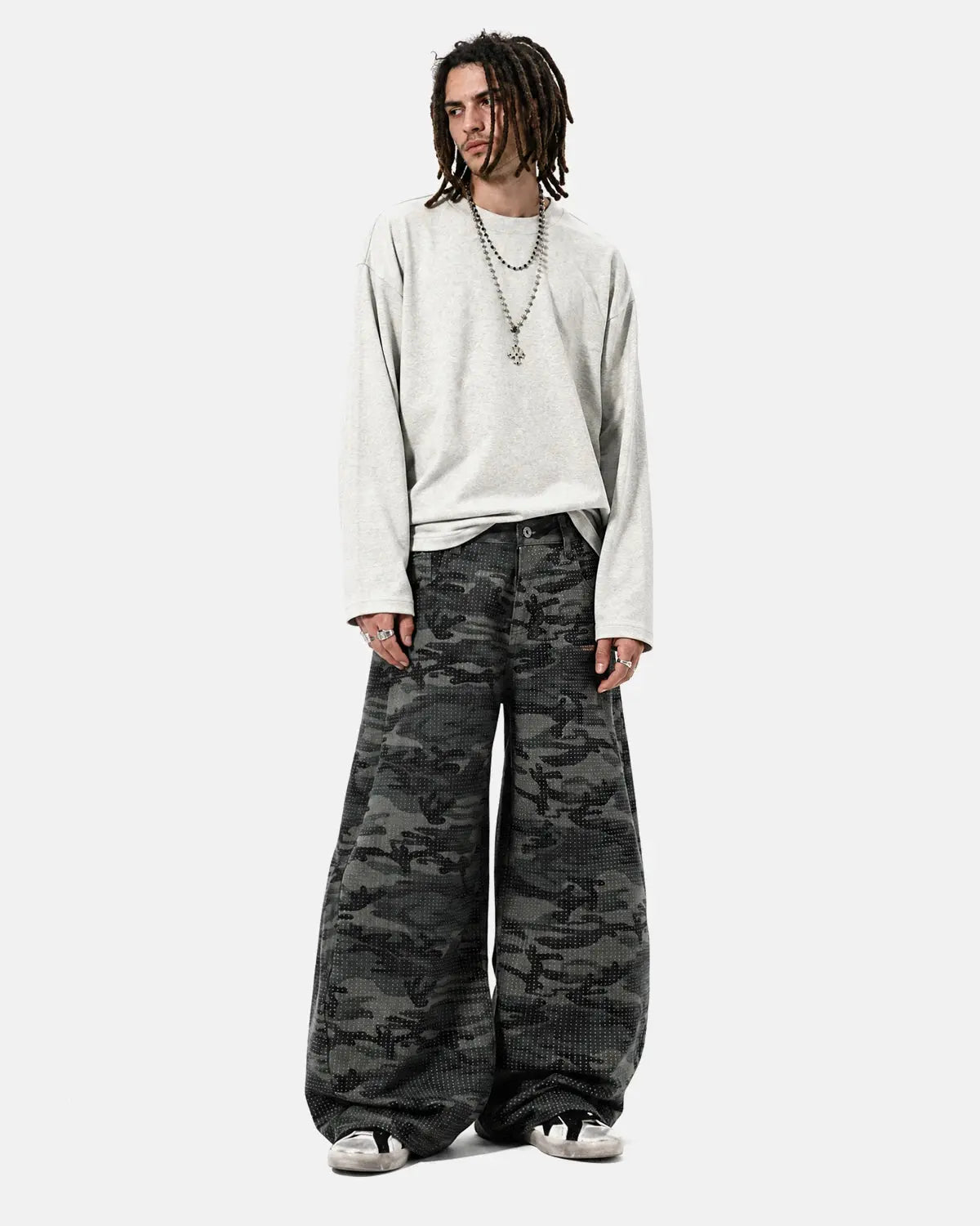 Rhinestone Camo Barrel Pants | Inflation Streetwear