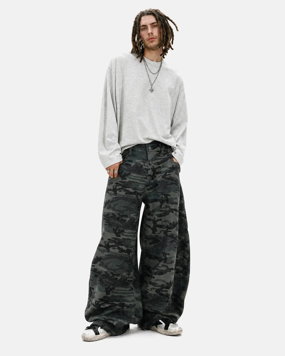 Rhinestone Camo Barrel Pants | Inflation Streetwear