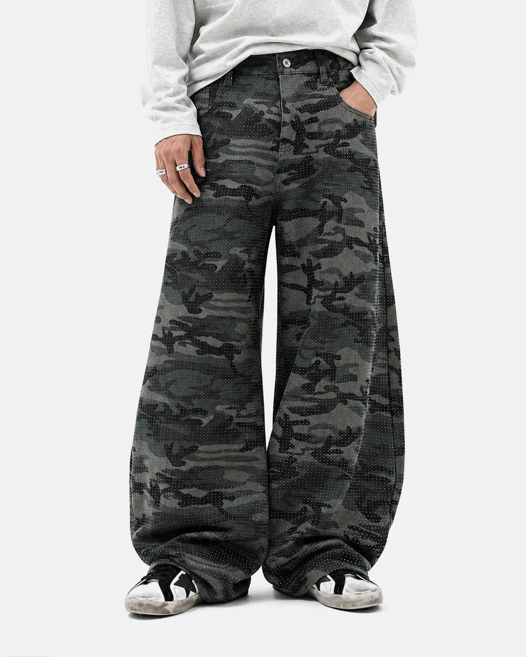 Rhinestone Camo Barrel Pants | Inflation Streetwear