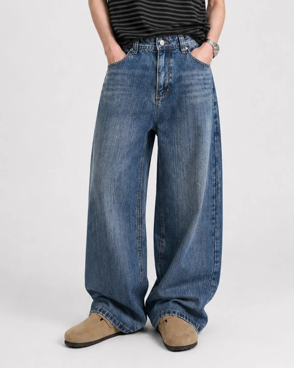 Adjustable Waist Bamboo Weave Baggy Jeans | Inflation Streetwear