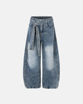 Belted Bamboo Weave Barrel Jeans | Inflation Streetwear