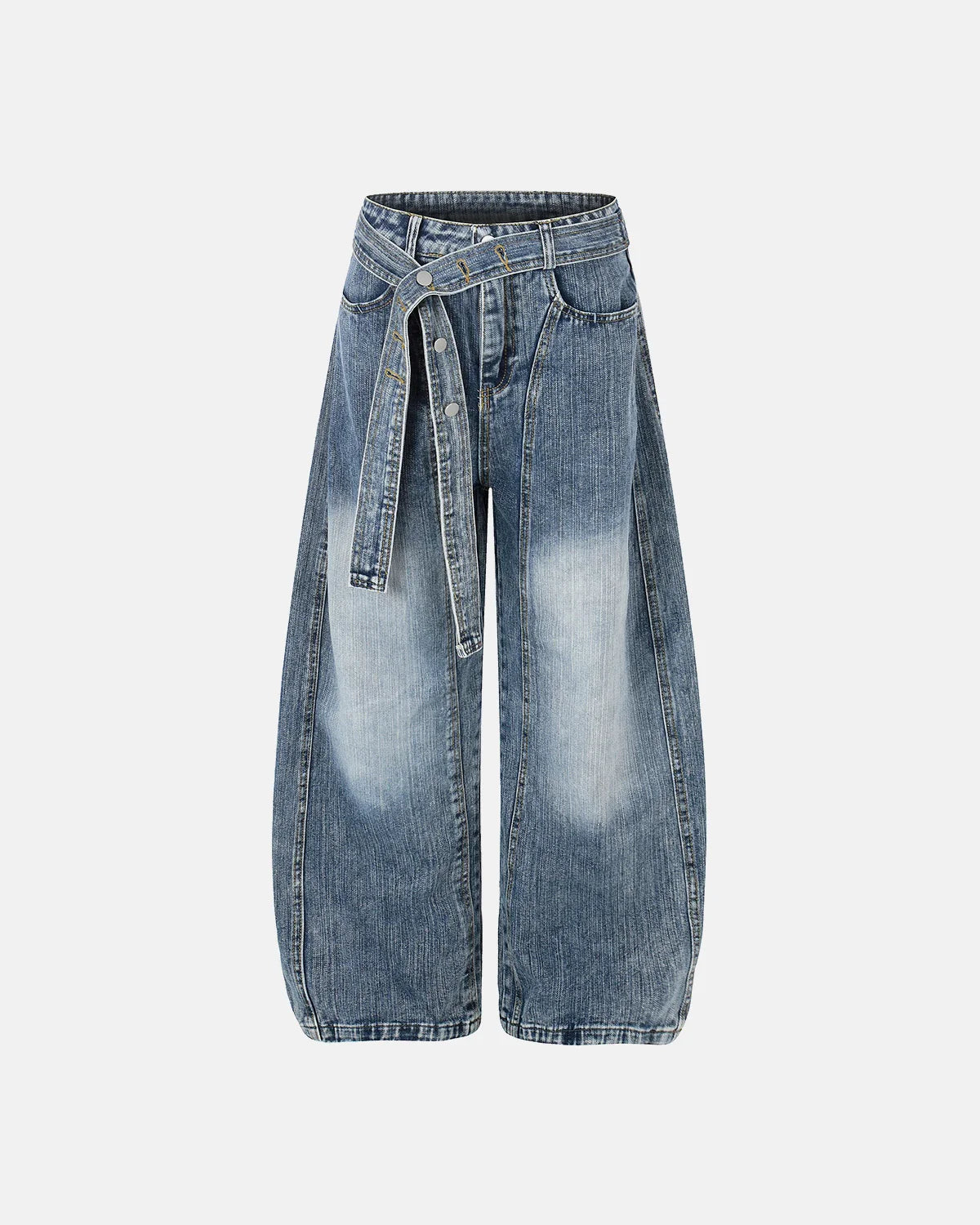 Belted Bamboo Weave Barrel Jeans | Inflation Streetwear