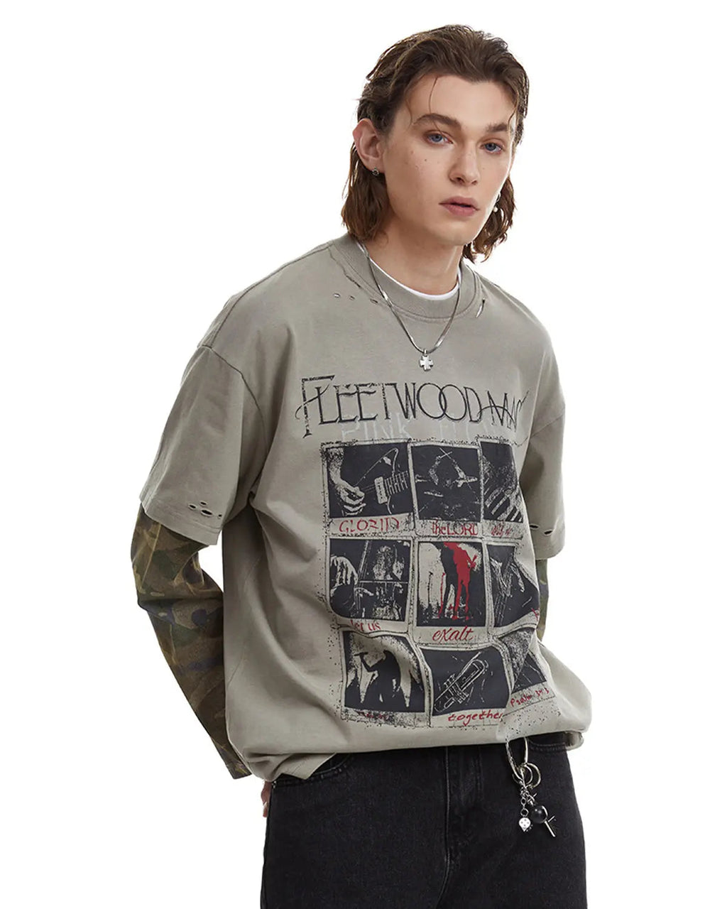 Camo Sleeve Layered Graphic T-Shirt | Inflation Streetwear