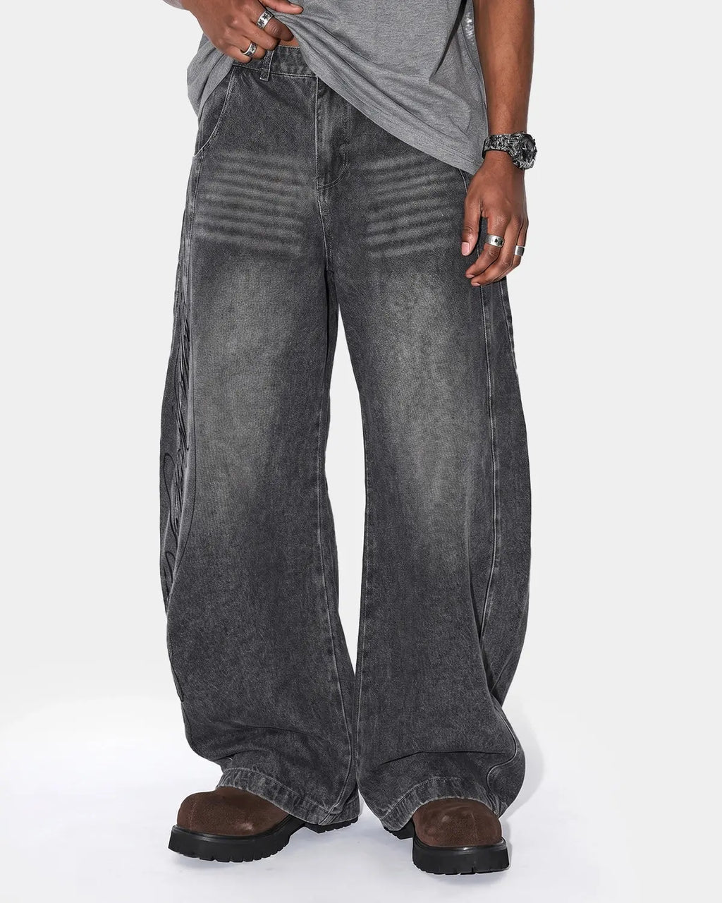 Script Graphic Washed Barrel Jeans | Inflation Streetwear