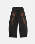 Gothic Cross Embroidery Barrel Jeans | Inflation Streetwear
