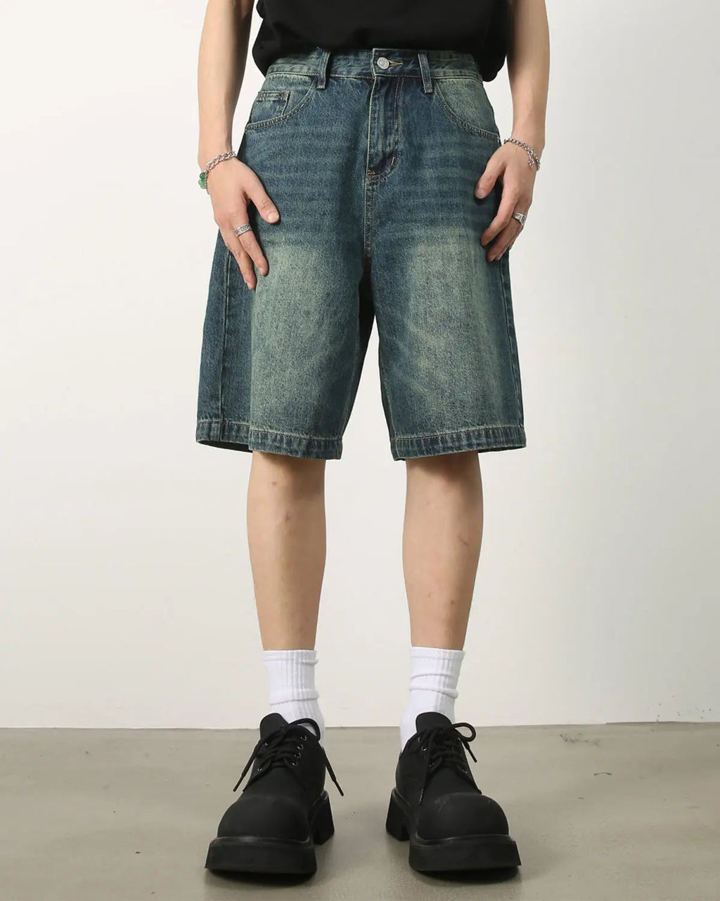 Washed Knee-Length Denim Jorts | Inflation Streetwear