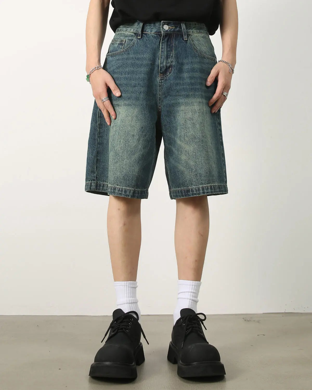 Washed Knee-Length Denim Jorts | Inflation Streetwear