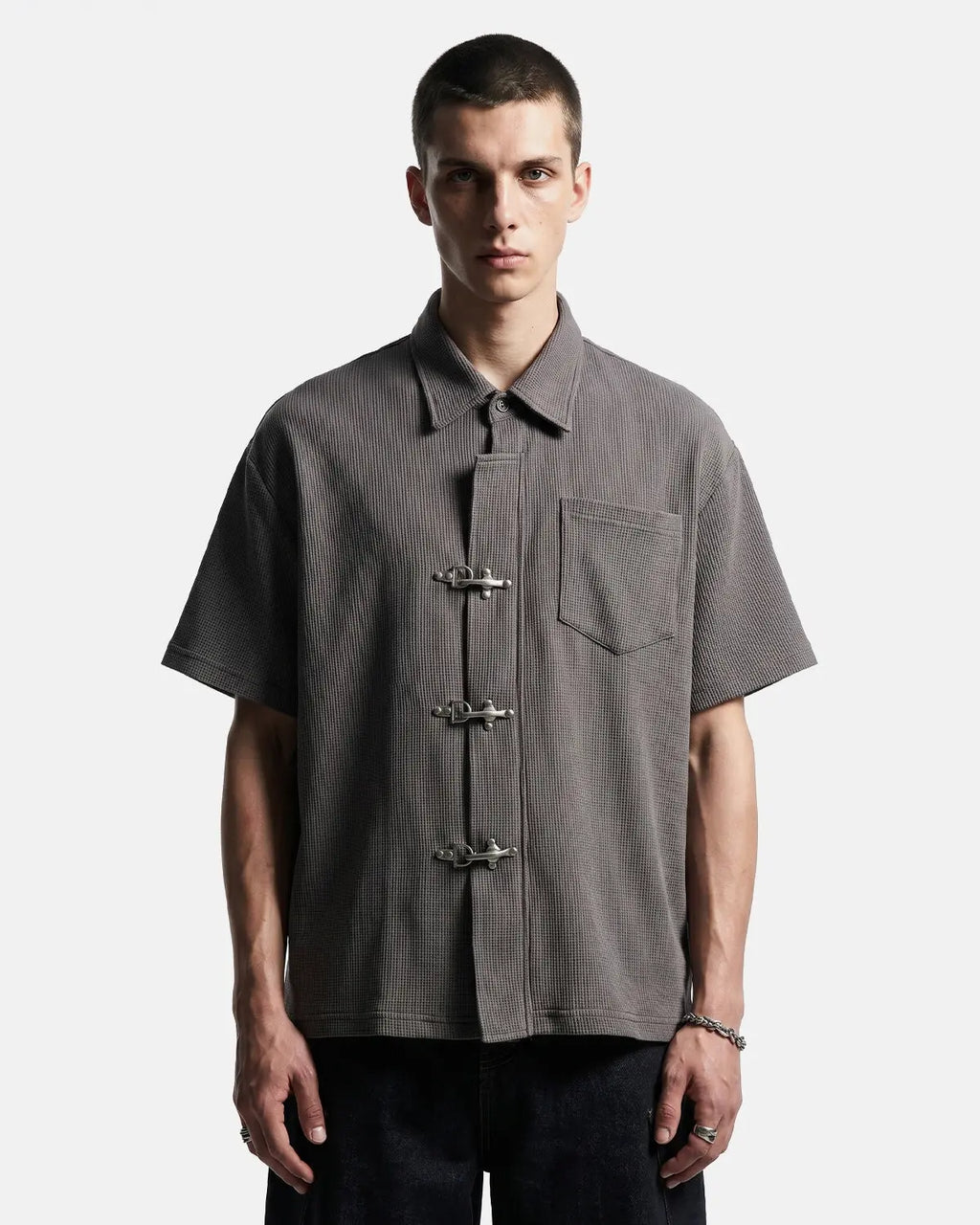 Metal Clasp Waffle Shirt | Inflation Streetwear