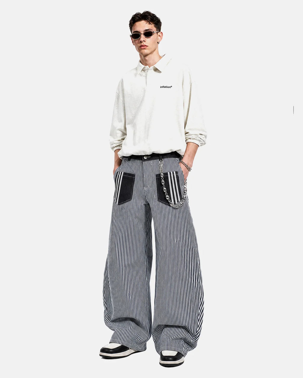 Striped Patch Pocket Baggy Jeans | Inflation Streetwear