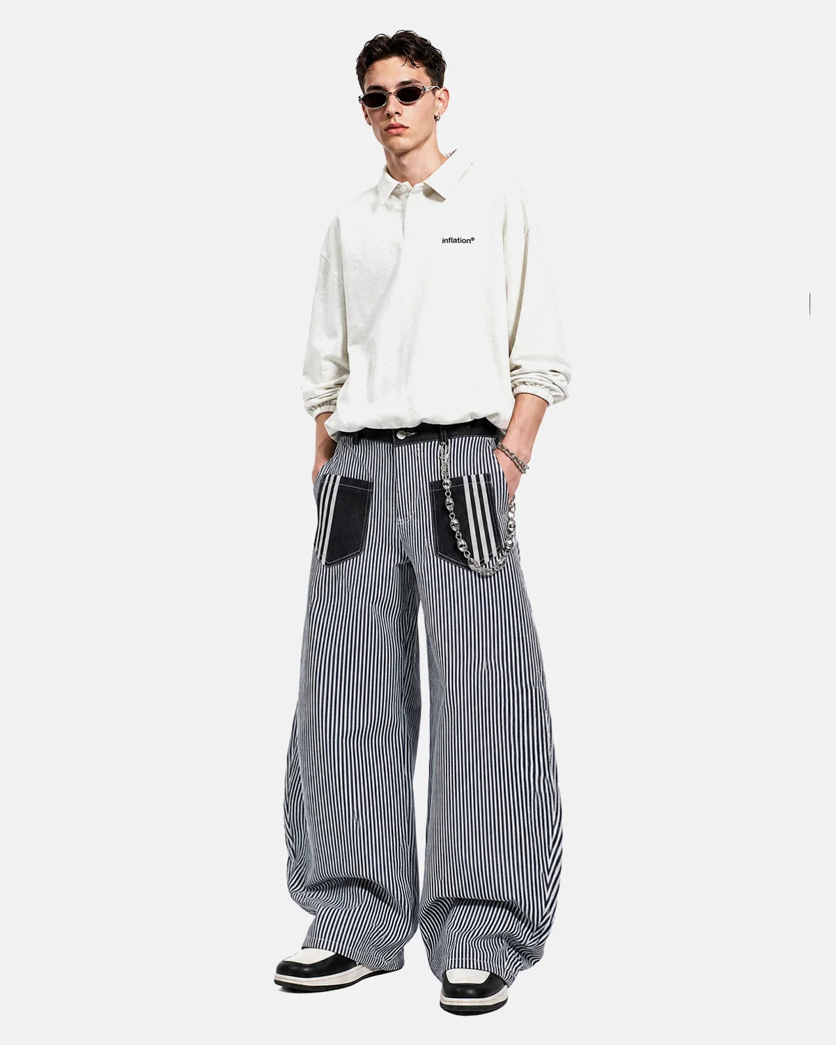 Striped Patch Pocket Baggy Jeans | Inflation Streetwear