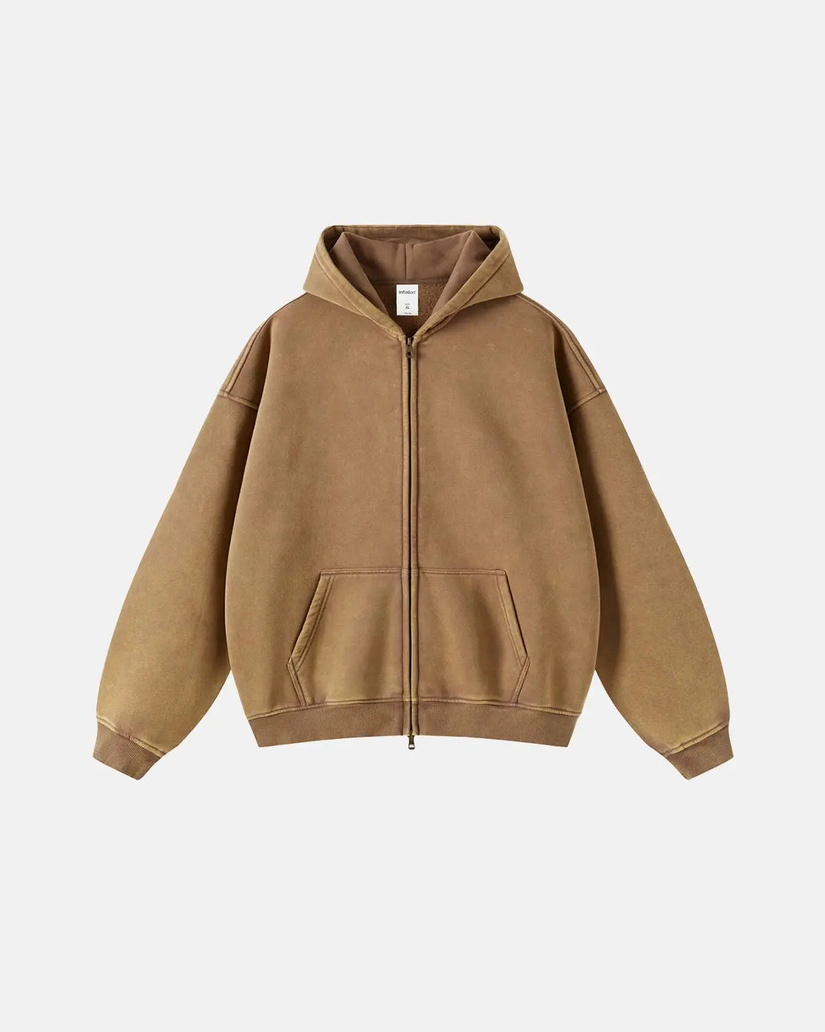 INFLATION Washed Distressed Fleece Zip Up Hoodies