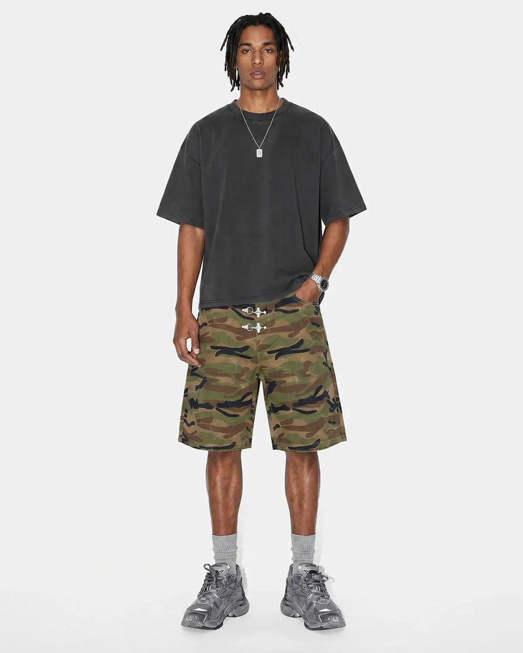 Metal Clasp Camo Shorts | Inflation Streetwear