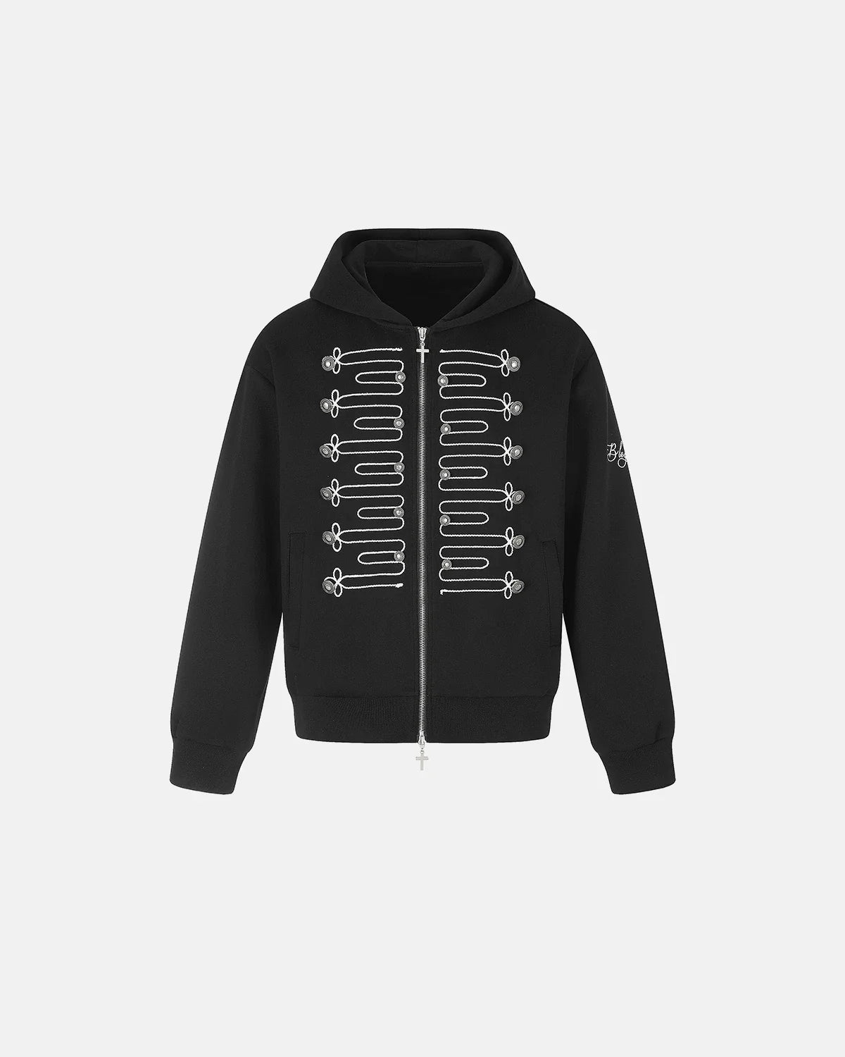 Braided Embroidery Boxy Zip Up Hoodie | Inflation Streetwear