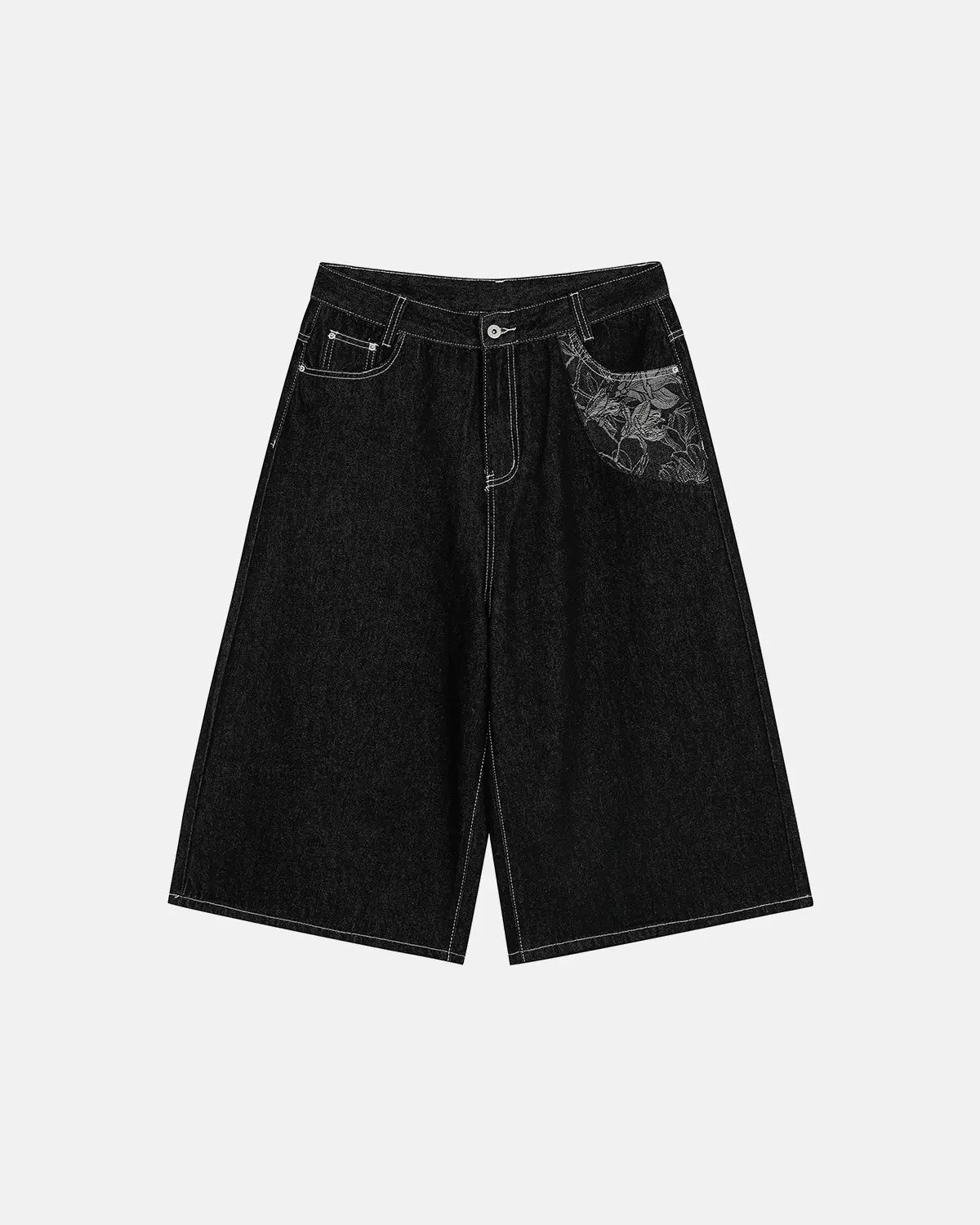 Baggy Denim Jorts with Embroidered Pocket | Inflation Streetwear