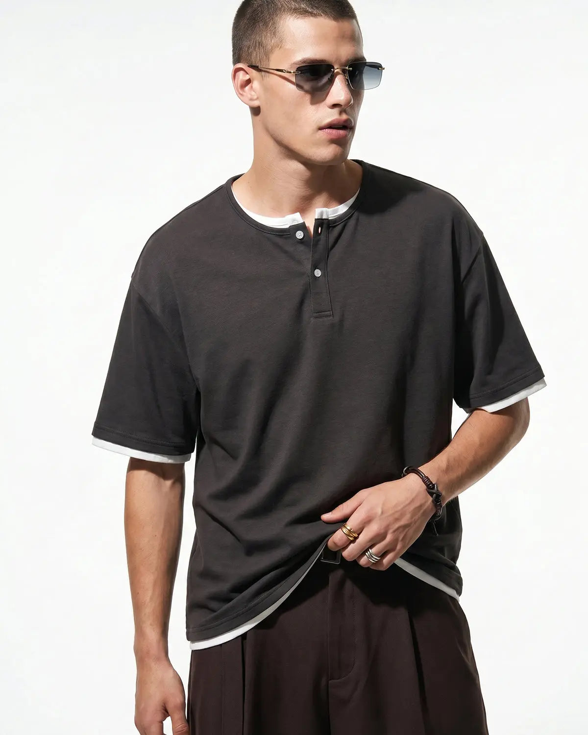 Old Money Layered Henley T-Shirt | Inflation Streetwear