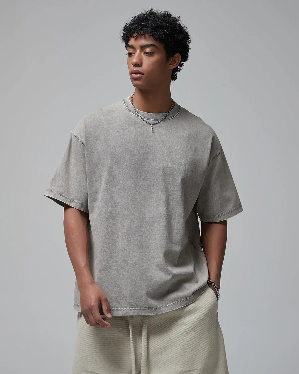 Mock Neck Wax Washed T-Shirt | Inflation Streetwear
