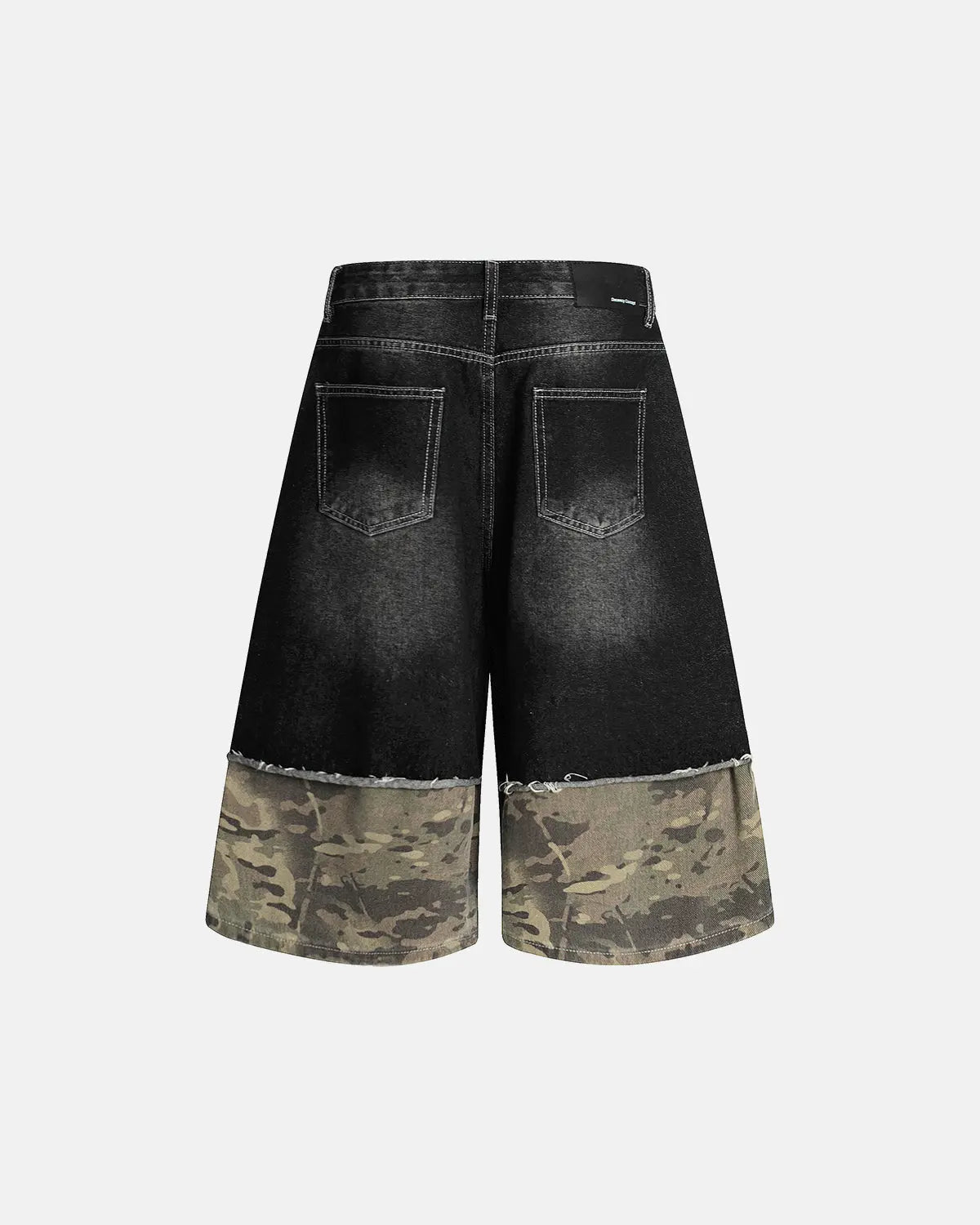Camo Patchwork Washed Denim Jorts | Inflation Streetwear