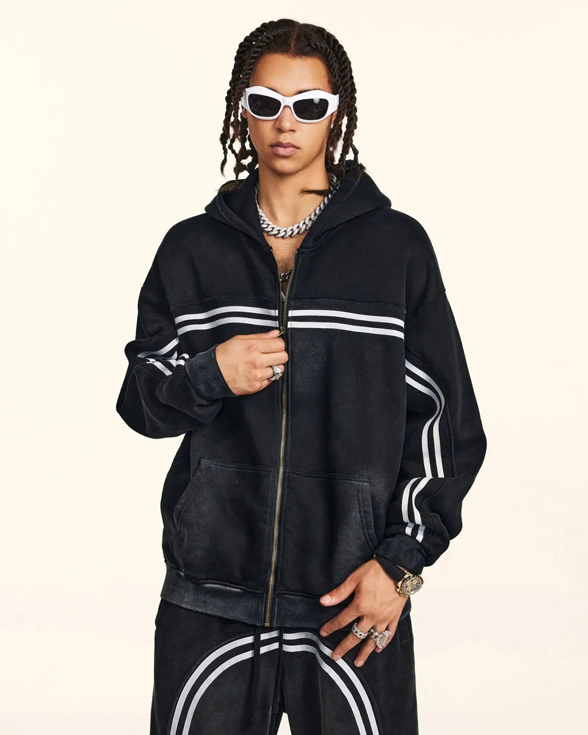 Striped Acid Wash Zip Up Hoodies | Inflation Streetwear