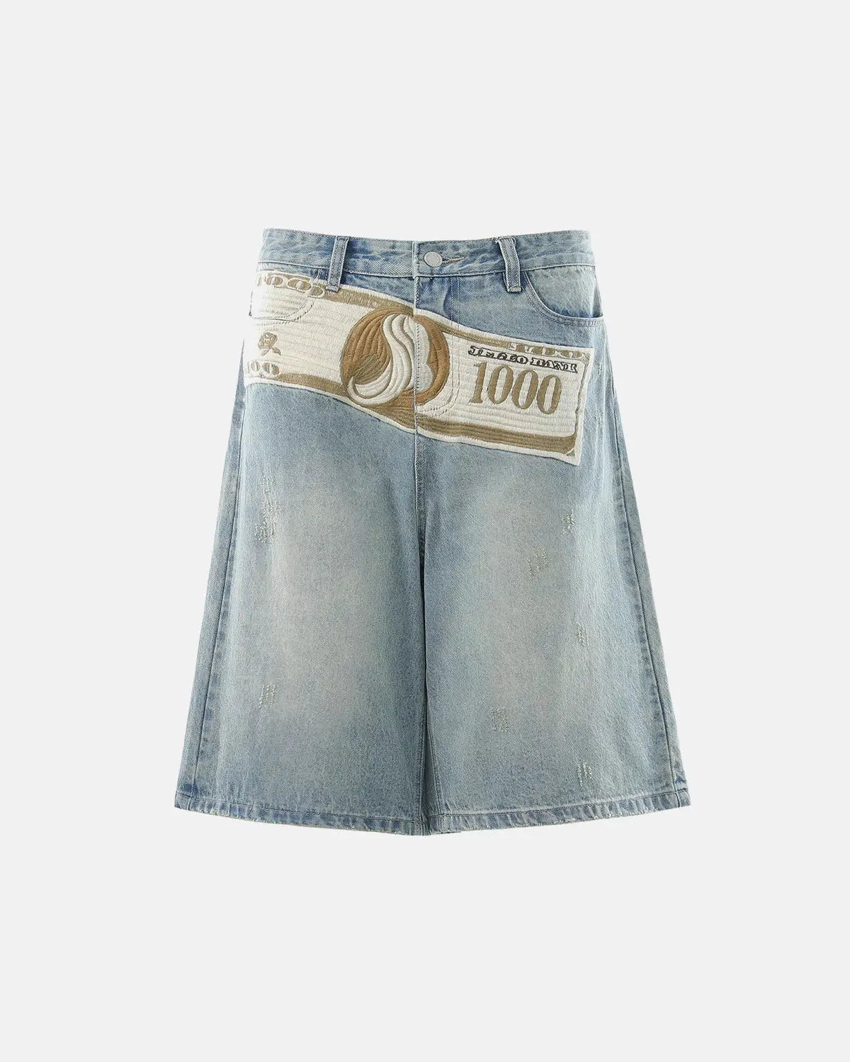 Dollar Patch Embroidery Denim Jorts | Inflation Streetwear
