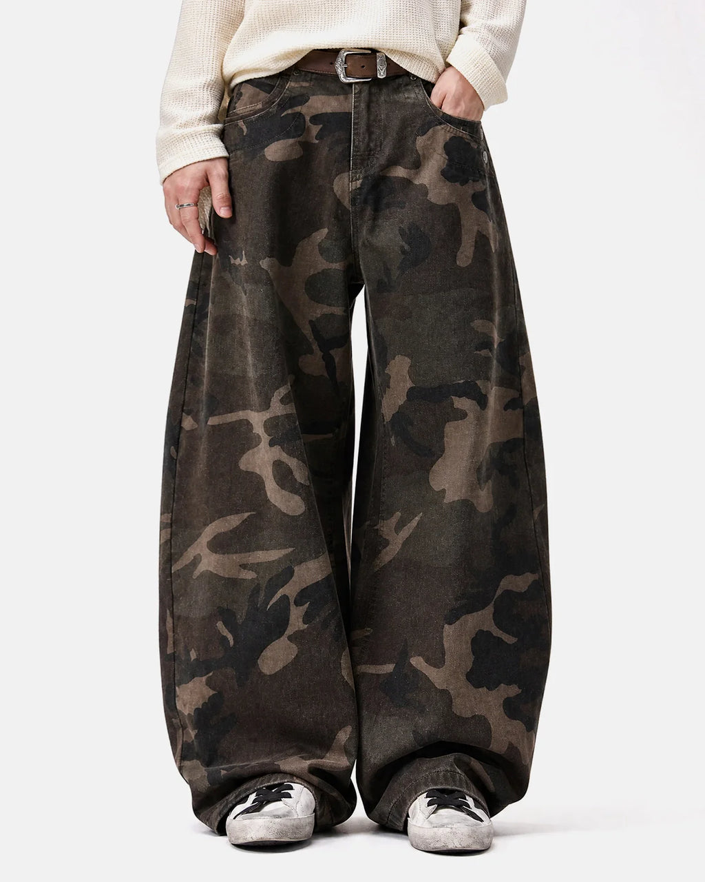 Studded Camo Barrel Jeans | Inflation Streetwear