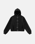 Metal Clasp Boxy Zip Up Hoodie | Inflation Streetwear