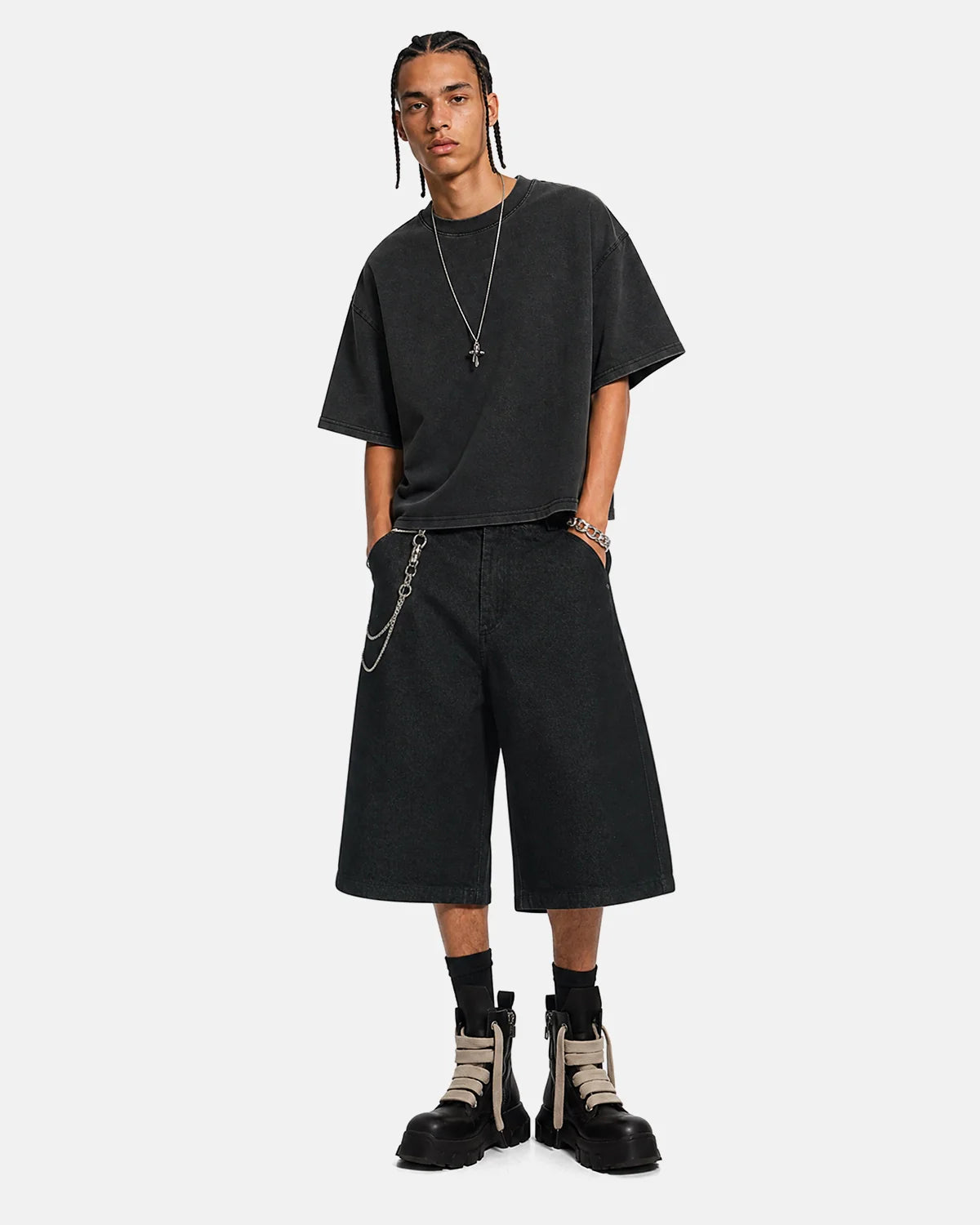 Black Baggy Long Jorts | Inflation Streetwear