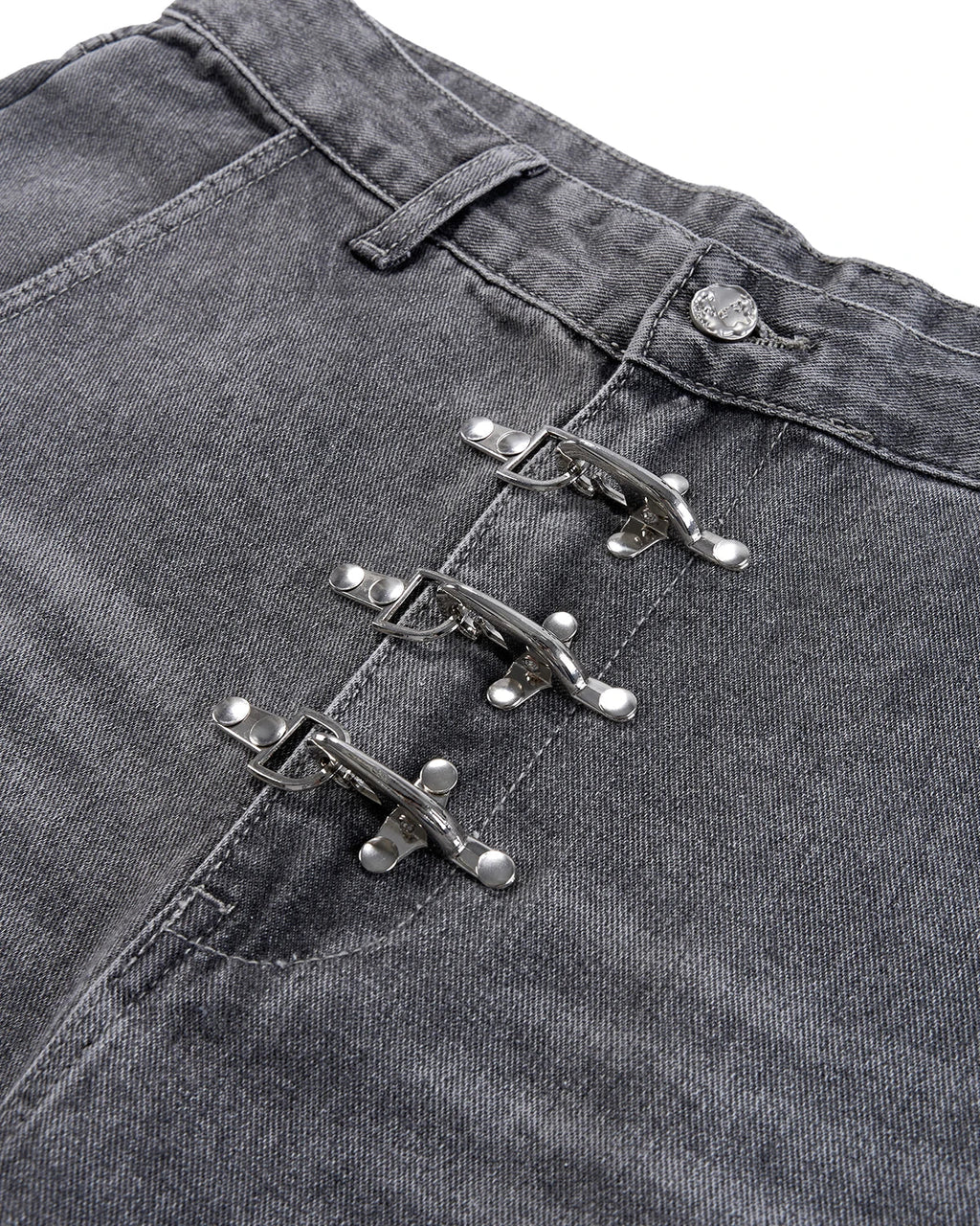 Metal Clasp Grey Barrel Jeans | Inflation Streetwear