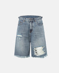 Distressed Baggy Jorts with Adjustable Waist Tabs | Inflation Streetwear
