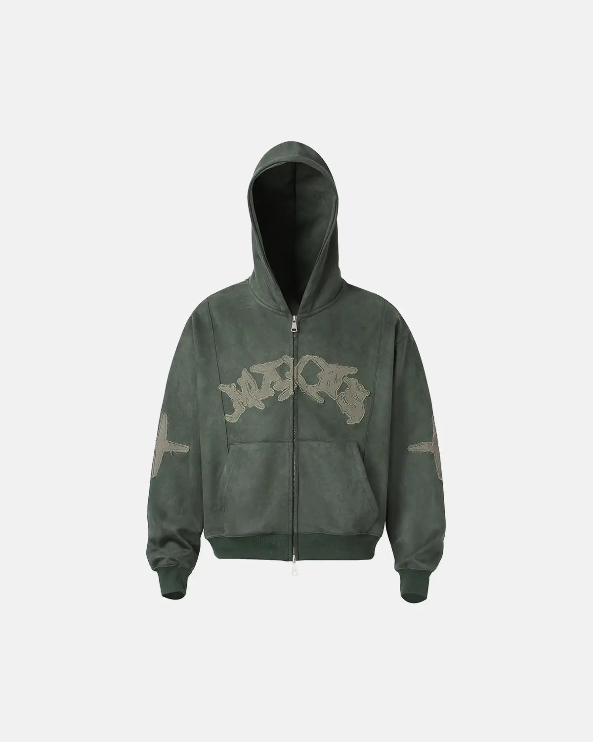 Suede Patch Embroidery Zip Hoodie | Inflation Streetwear