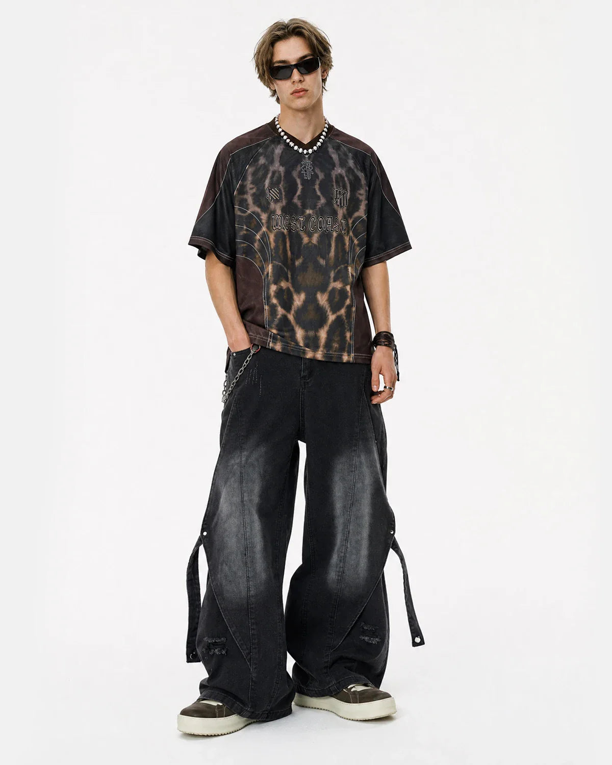 Adjustable Strap Washed Straight-Leg Jeans | Inflation Streetwear