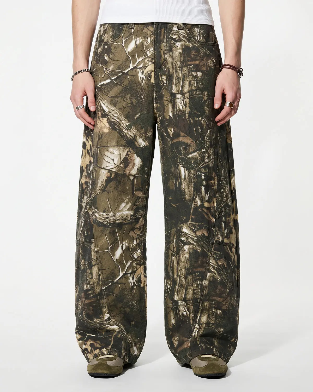 Pink Embroidered Camo Baggy Pants | Inflation Streetwear