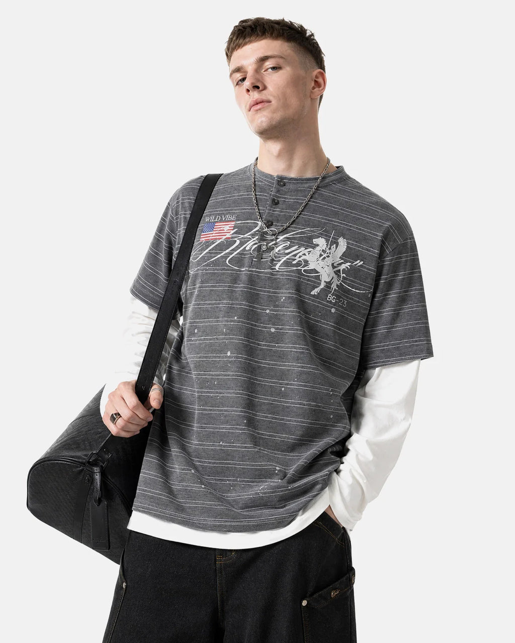 Layered Henley Stripe T-Shirt | Inflation Streetwear