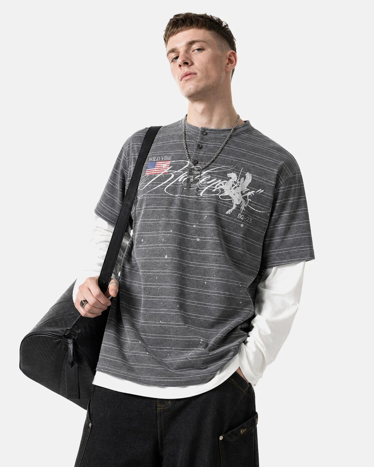 Layered Henley Stripe T-Shirt | Inflation Streetwear