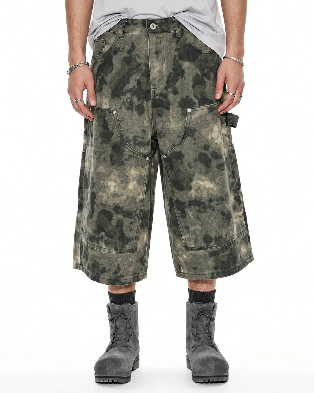 Washed Camo Cargo Longline Shorts | Inflation Streetwear