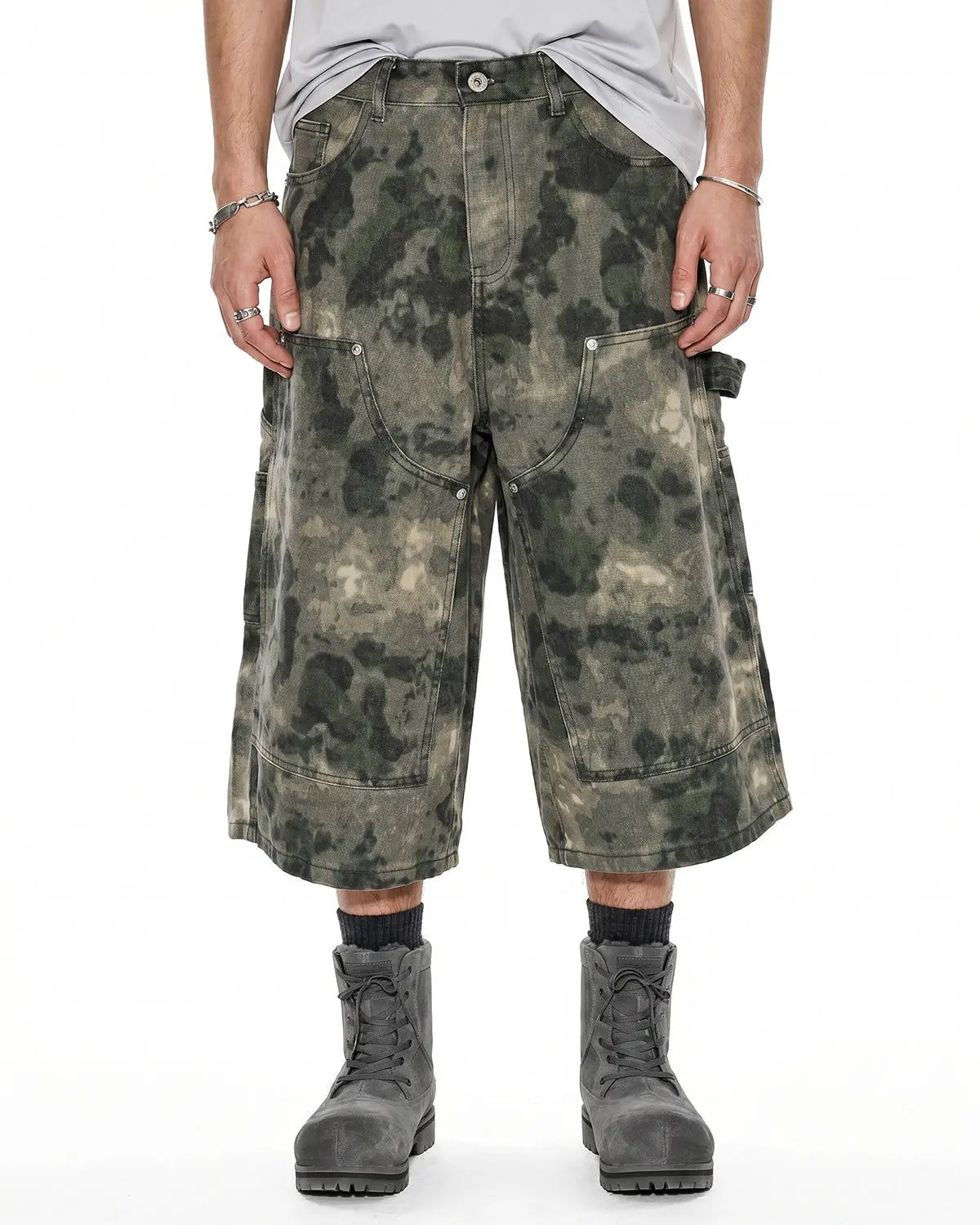 Washed Camo Cargo Longline Shorts | Inflation Streetwear