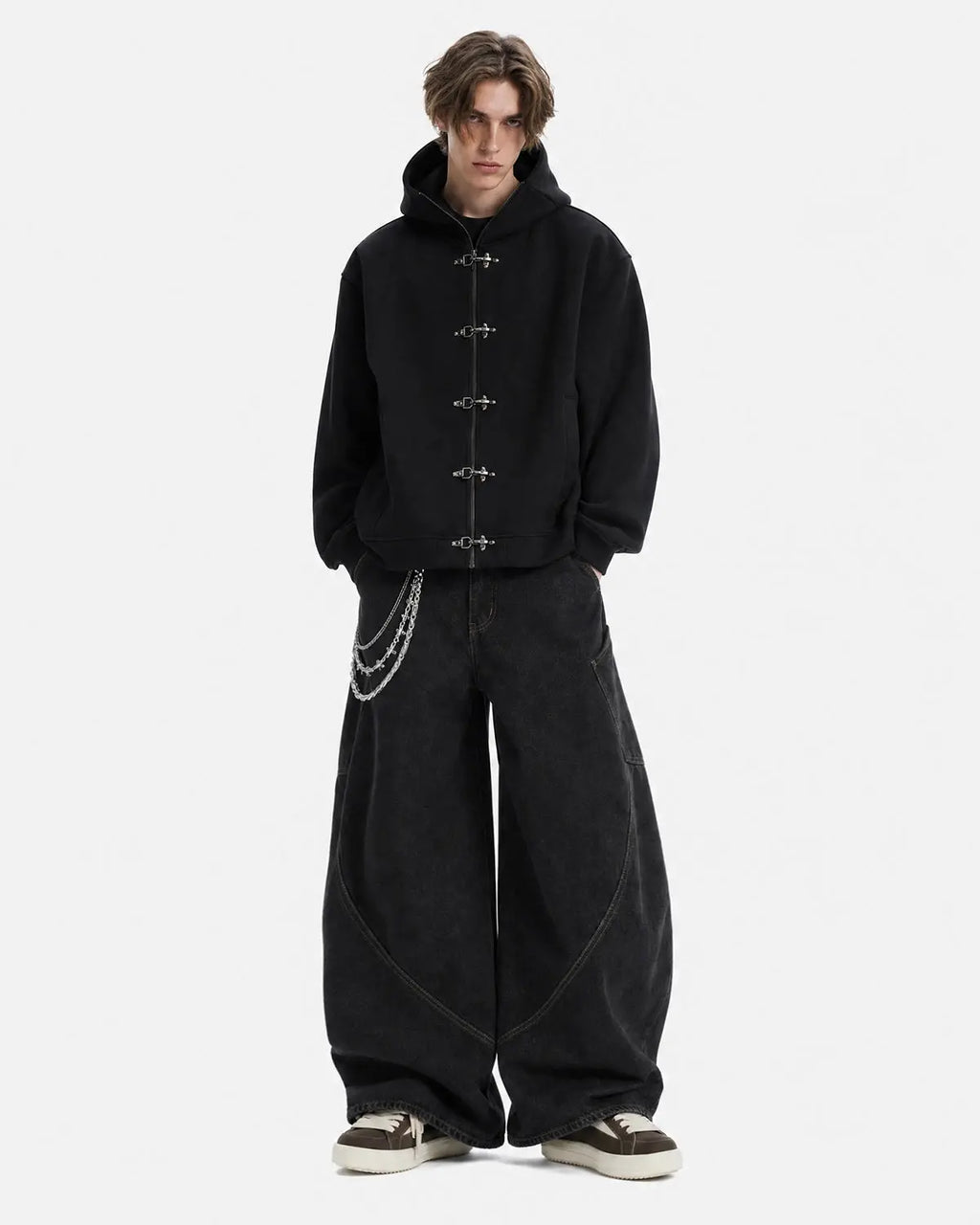 Metal Clasp Boxy Zip Up Hoodie | Inflation Streetwear