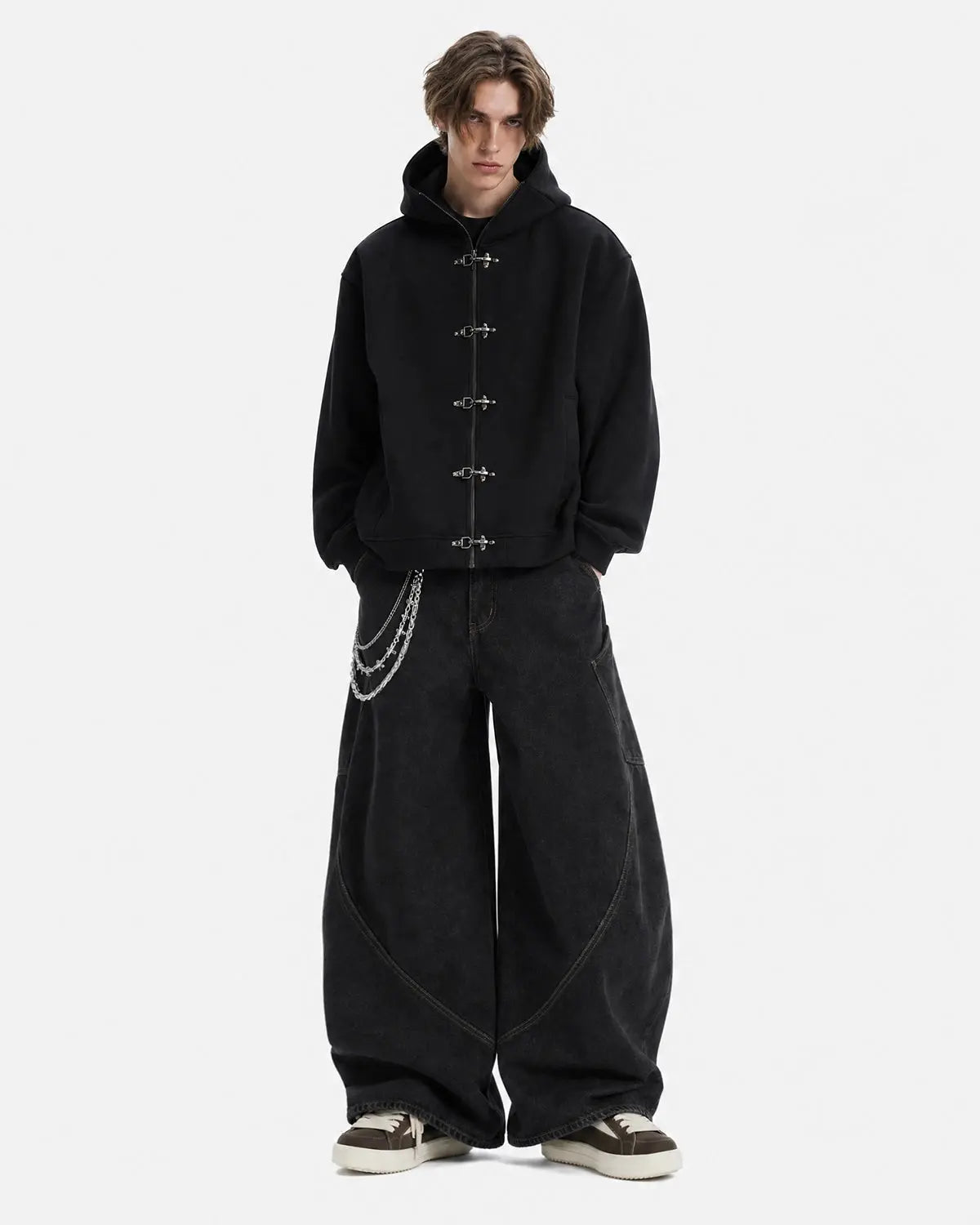 Metal Clasp Boxy Zip Up Hoodie | Inflation Streetwear
